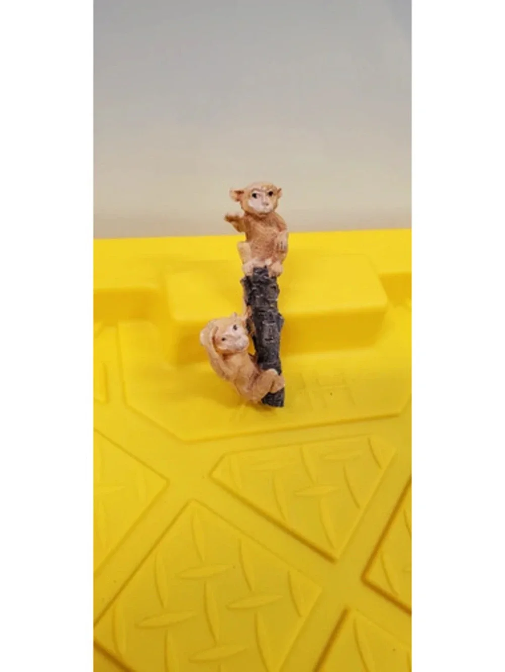 Vintage Figurine Two Monkeys on Tree Branch Log Miniature Collectible Decor